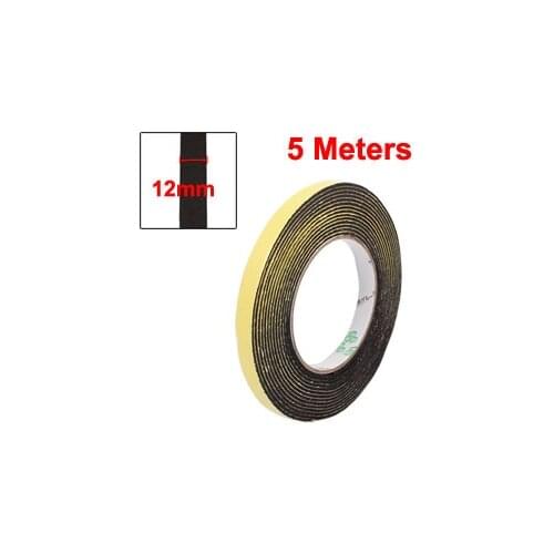 Uxcell Hot Sale High Quality 12 x 2mm Sponge Single Side Adhesive Shock Resistant Anti-noise Foam Tape 5M Long Black,Yellow 1PCS