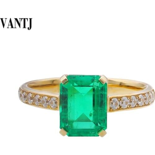 VANTJ Real 9K Gold Rings Sterling Lab Grown Emerald "CCE" Moissanite Created Gemstone Fine Jewelry for Women Party Wedding Gift