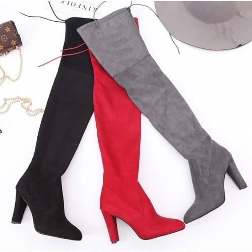 Masorini New Over Knee Boots Women Fashion Winter Boots Woman Shoes Autumn Zip Thick Heel Thigh High Boot Female 34-41 W-371