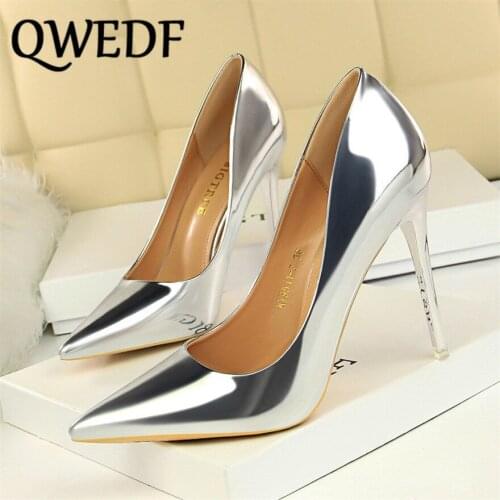 Women Sexy High Heels Shoes New Patent Leather Wonen Pumps Fashion Office Shoes 2019 Womens Wedding Shoes Party QWEDF MC-92