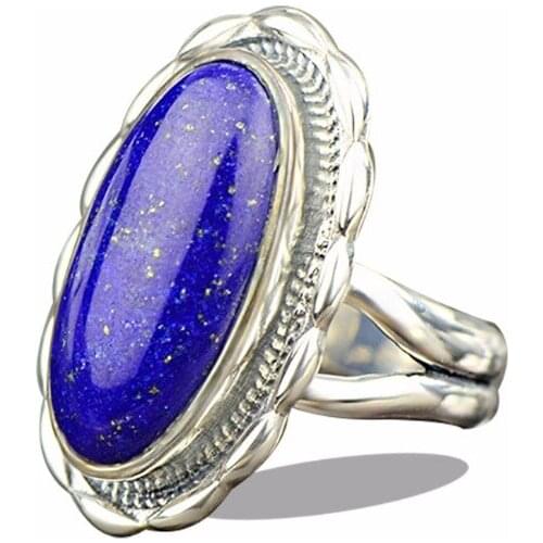 Elegance 925 Silver Ring For Women New Fashion Adjustable Lapis Lazuli Handmade Vintage Ring Fine Jewelry Wholesale
