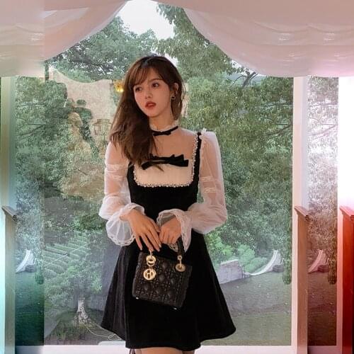 Vintage A-Line Dress for Women French Lace Fairy One Piece Dress Korean Petal Sleeve Party Elegant Dress Female Summer 2021 New