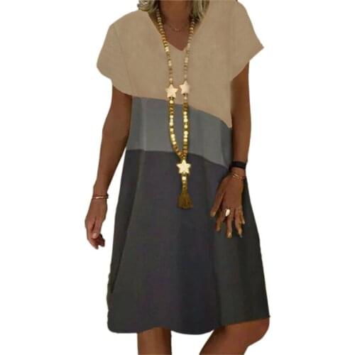 Women Casual Loose Dress Ladies High Quality O-Neck Dresses Femme Fashion Patchwork Dress Femme Simple All-Match Dresses