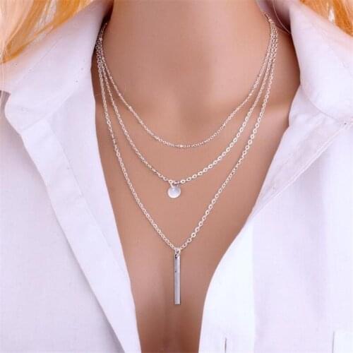 1PCS Copper Bead Chain Sequin Metal Strip Necklace Multi-layer Round Piece 1 Word Necklace Choker