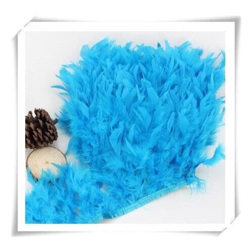 10Yard LAKE BLUE turkey feather ribbons strips marabou feather boas for wedding/party decoration/diy clothes sewing accessory
