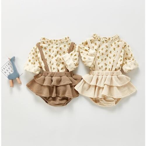 2021 Spring Baby Girl Set Newborn Floral Top+Suspender Pant 2pcs Clothes Suit Princess Infant Bodysuit 0-2Y Toddler Outfits