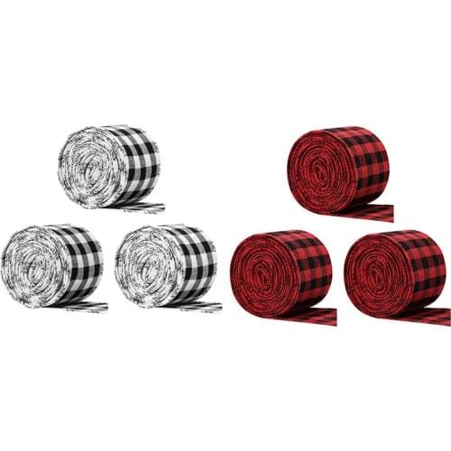3 Rolls Wired Burlap Plaid Ribbon,Red and Black Gingham Ribbon for Gifts Wrapping,Craft&DIY Project,Home Decoration