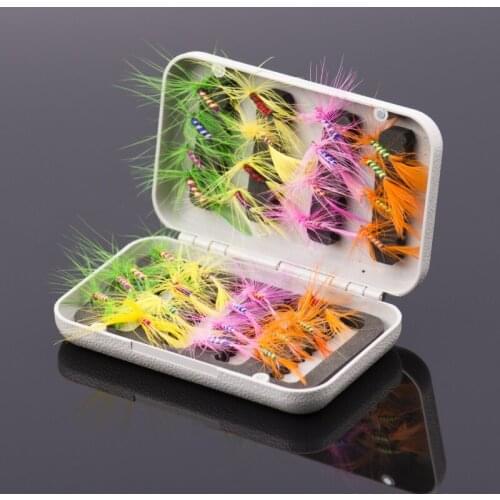 32pcs Fly Fishing Lure Flies Trout Lures Dry/Wet Flies Nymphs Ice Fishing Lures Artificial Bait With Waterproof Box