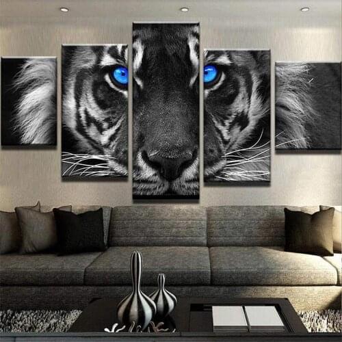 5pcs Blue Eyes Tiger Canvas Wall Art Painting Modern Home Decor Wall Art Print Painting
