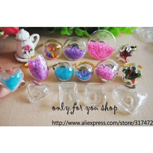 Free ship! Mixed Design Glass Bubble Glass Vial Pendant & Silver Ring DIY Glass Vial pendant ring Glass Liquid Bubble Ring