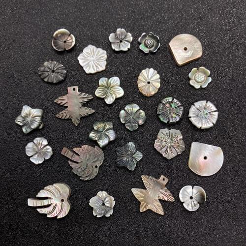 10pcs Natural Black Shell Beads Handmade Making Necklace Bracelet Earrings Jewelry Accessories Ladies Flower Shaped Charm Beads