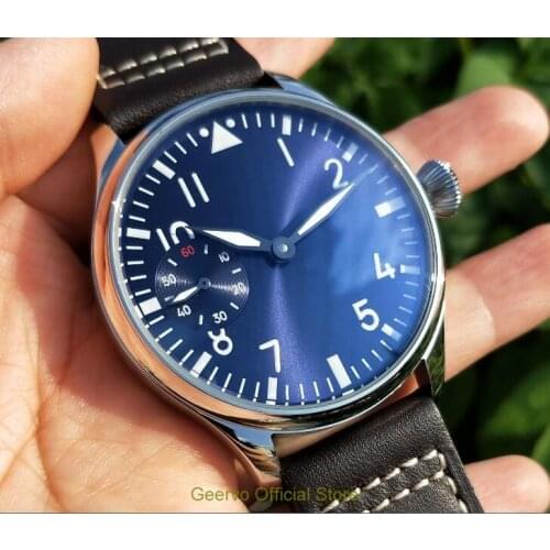 44mm no logo light blue dial Asian 6497 17 jewels Mechanical Hand Wind movement mens watch green luminous Mechanical watches 18