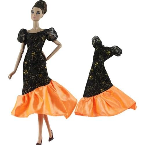Black Orange Patchwork Party Dress For Barbie Doll Outfits Princess Gown For Barbie Doll Clothes 1:6 Doll Accessories Kids Toy