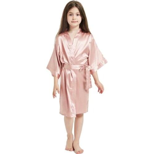 Kids Solid Satin Robe Beach Bathrobe Cute Solid Bathrobe Children Nightgown Sleepwear Smooth and Skin-friendly Dressing Gown