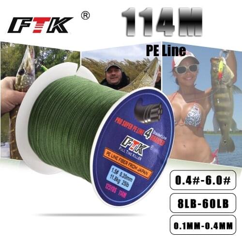 FTK 125Yards 4 Strands 0.10mm-0.40mm 114M PE Braided Wire Fishing Line Japan Incredibly Strong Multifilament Fiber Line