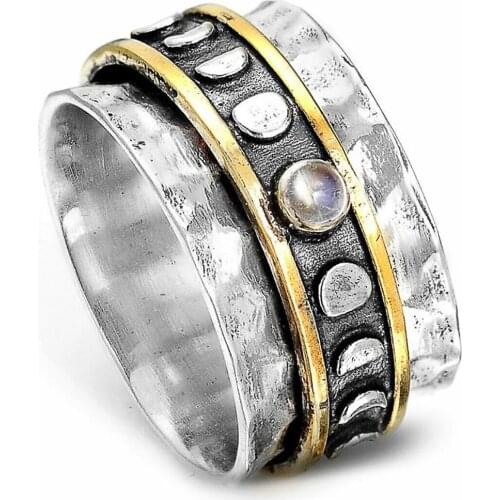 Huitan New Retro Women Rings Sun & Moon Pattern Vintage Party Girl Personality Finger Ring Metallic Daily Wear Versatile Jewelry