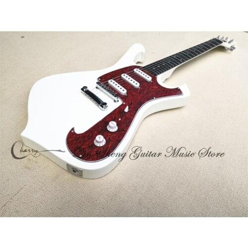 Custom made 6 string electric guitar,white guitar,SSS pickups,basswood body,fixed bridge,Red Tortoise shell pickups