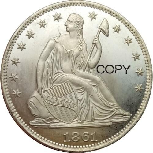 United States Liberty Seated Half Dollars 1861 No Motto Above Eagle Brass Plated Silver Copy Coin