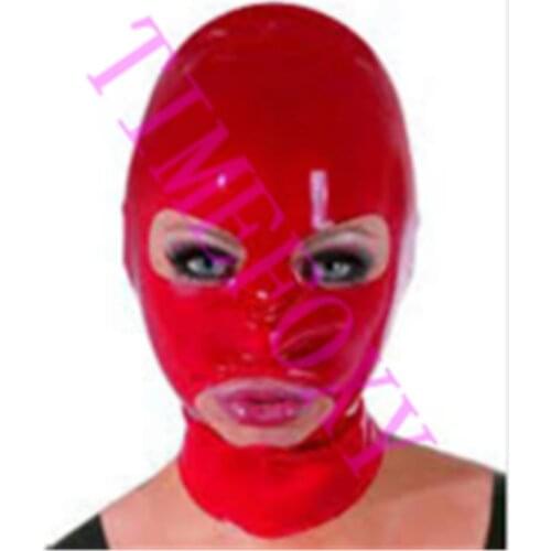 Red Latex mask fetish latex hood with Zip on Back latex mask bandage Costumes Accessories for Party halloween