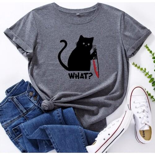 Summer Women Graphic T Shirt 5XL Plus Size Cotton Funny Cat Print Short Sleeve Tee Tops Casual O-Neck Female Oversized TShirt
