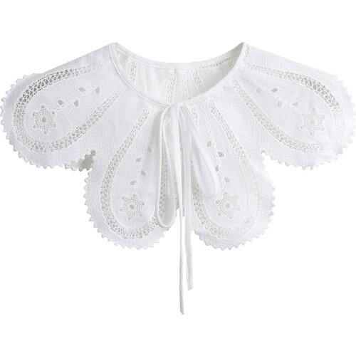 Linbaiway Women White Fake Collar Shawl Detachable Lace Floral Embroidered Removable Fake Collars Faux Collar Dropship