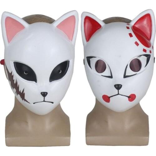 Kamado Tanjirou Cosplay Mask Fox Resin Half Mask Demon Slayer Cos Headgear Knife Scarf Facepiece Anime Kimetsu No Yaiba Cos Hot