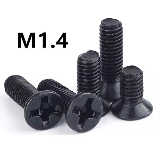 1000pcs/lot GB819 DIN965 M1.4x3/3.5/4/4.5/5/6/8mm Black flat head cross mechanical screw KM