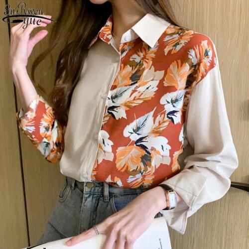 Fashion Long Sleeve Chiffon Shirt Women Vintage Printing Ladies Tops 2021 Autumn Casual Floral Cardigan Women Blouse 10850