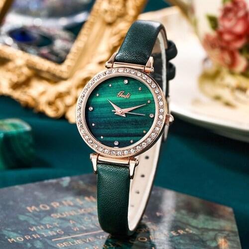 Fashion & Casual New Peacock Green Small Watch Imported From Japan Waterproof College Wind Leather Strap Quartz Watches Female