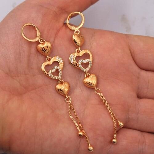 Trendy Gold Plated Copper Heart Drop Earrings White Zirconia For Women Fashion Jewelry Accessories Wedding Anniversary Gift