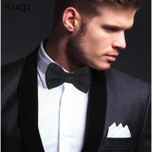 SUQI Fashion Shining Christmas party show Bow tie Boys Tuxedo Bow Tie Fashion silver black Men and women Suit bowtie necktie