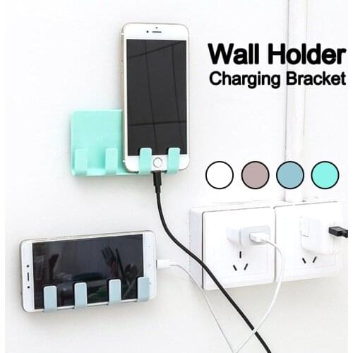 Paste Mobile Phone Charging Bracket Wall Mounted Charger Hook Holder 4 Hooks Storages Rack Hanging Shelf Home Organizer Tool