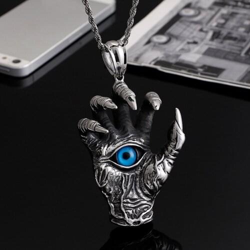 New retro pendant Titanium steel domineering demon hand Dragon claw blue eye pendant