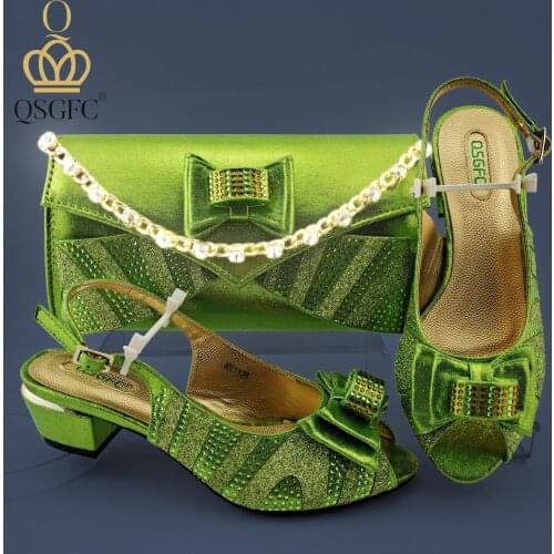 New High Quality Green Color Italian Designer Shoe And Bag Set To Match Italian Party Shoes With Matching Bags Set Wedding Party