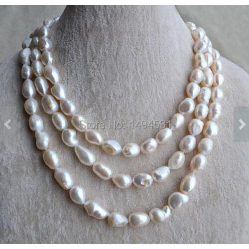 Wholesale Pearl Jewelry - 10-12MM Baroque Shape 55 Inches White Color Genuine Freshwater Pearl Necklace - Handmade Jewelry