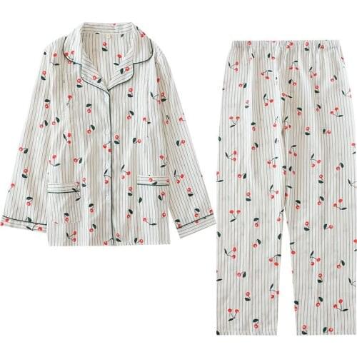 2020 Autumn Winter Women Pyjamas Print Long Sleeve Homewear 100% Cotton Womens Pajamas Sets Home Clothes Sleepwear Pijama Suit