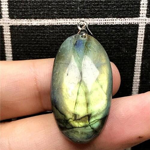 Necklace Pendant Natural Labradorite Jewelry For Woman Man Yellow Light Crystal 31x17x10mm Beads Silver Moonstone Gemstone AAAAA