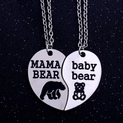 2PC/Set Lovely MAMA BEAR Baby Bear Necklace Broken Heart Pendant Mothers Gifts Mom Family Chain Necklaces Mommy Women Jewelry