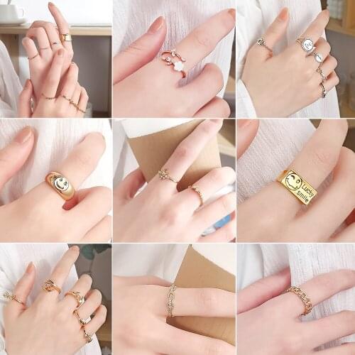 Luxury Lucky Smile Ok Rhinestone Ring Thick Ring Fine Jewelry Flowers Heart Clouds Rings for Man Women Gift Couple Rings