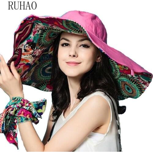 RUHAO beautiful summer hats women wide brim fashionable womens beach sun shade panama visors hat Cap