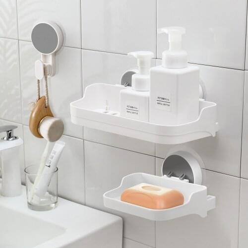Self Adhesive Bathroom Shower Caddy Shelf Set Organizer Soap Dish Wall Mounted Storage Hanging Shelf No Drilling Shampoo Holder