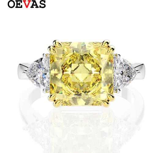 OEVAS Luxury 925 Sterling Silver Created Moissanite Citrine Gemstone Earrings/Rings Cocktail Wedding Jewelry Sets Gift Wholesale