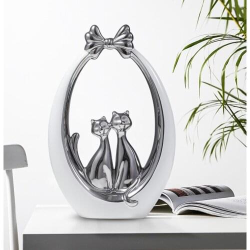 Modern Creative White Cat Ceramic Ornaments Wedding Gifts Home Livingroom Furnishing Decor Wine Cabinet Desktop Figurines Crafts