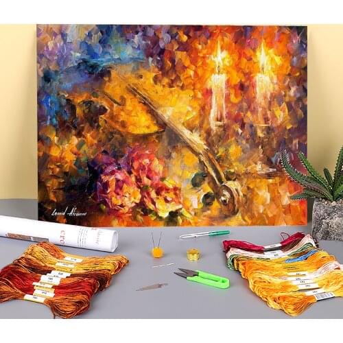 Violin Emotions Printed Fabric 11CT Cross-Stitch DIY Embroidery Set DMC Threads Handiwork Knitting Needlework Craft Decor