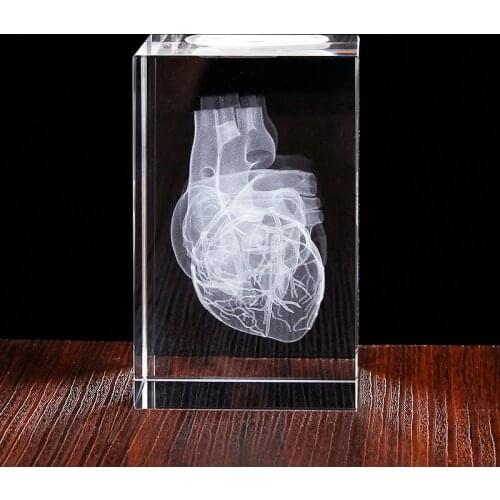 High Quality 3D laser Engraving Heart Organ Crystal Cube Home Desk Decoration medical science Souvenir Gifts