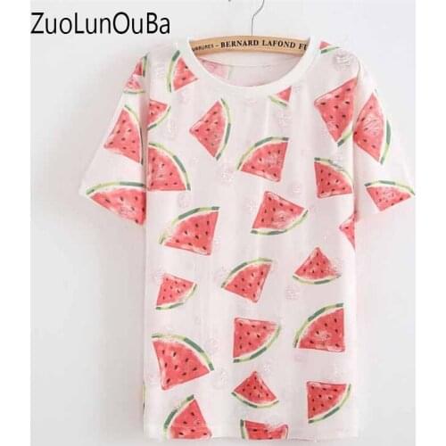 Zuolunouba 2018 summer Holes t shirt women watermelon fruit print harajuku girl t shirts fashion Short sleeve women tee tops