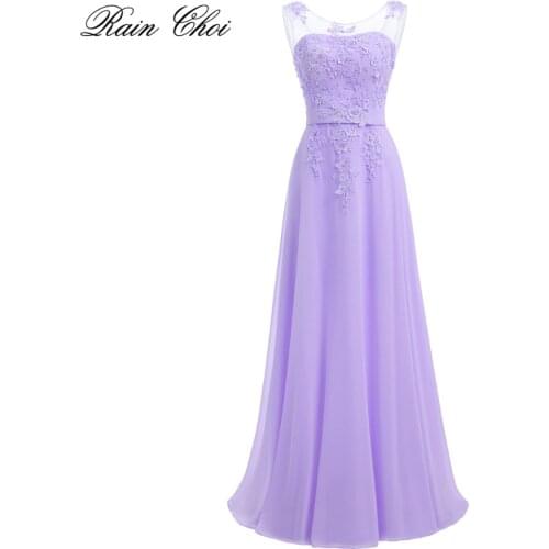 Lavender Evening Dresses Long 2021 New Floor Length Appliques Chiffon Prom Party Gowns Robe De Soiree