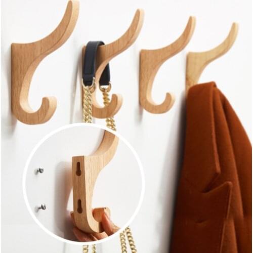Natural Wood Clothes Hanger Wall Mounted Coat Hook Decorative Key Holder Hat Scarf Handbag Storage Hanger Bathroom Rack