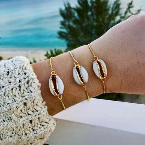 1PC Charm Bracelet Gold Color Chain Cowrie Shell Bracelets for Women Handmade Bracelet Bohemian Jewelry bracciali donna bileklik