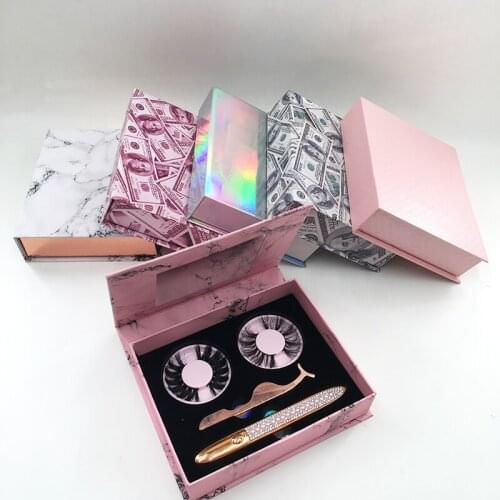 2 Pairs Eyelash Case Packaging Eyeliner Pen Box Tweezers Package Mink Lashes Gift Box and Lining Tweezers Makeup Accessories